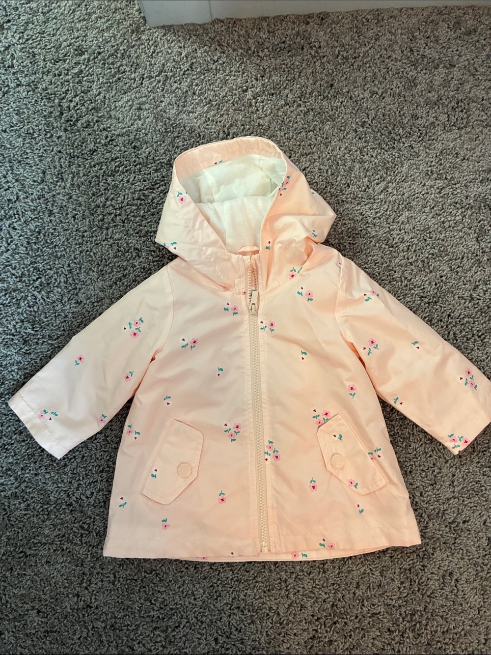 Carter's Light Pink Floral Hooded Raincoat Size 12M EUC